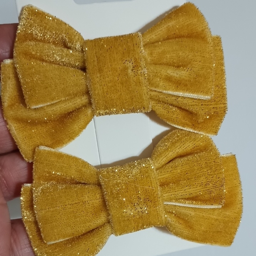 Handmade Sets Velvet Hair Bow  for Kids - Sky Blue & Mustard (2 Sets)🎀✨ - Picture 4 of 6